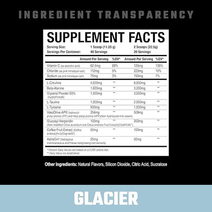 Axe & Sledge Supplements Hydraulic Stimulant-Free Pump Pre-Workout Powder, 40 Servings, (Pack of 1) (Glacier)