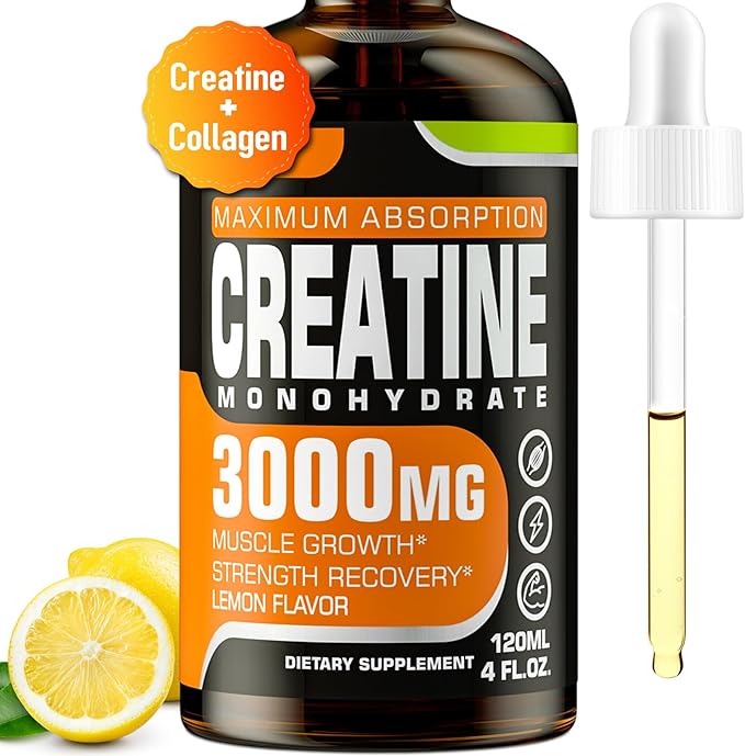 Creatine Monohydrate 3000mg, Liquid Creatine for Muscle Mass, Strength, Glute, Booty & Endurance - Creatine for Women and Men with Hydrolyzed Collagen & Trehalose - 120ml Creatine HCl (Lemon Flavor)