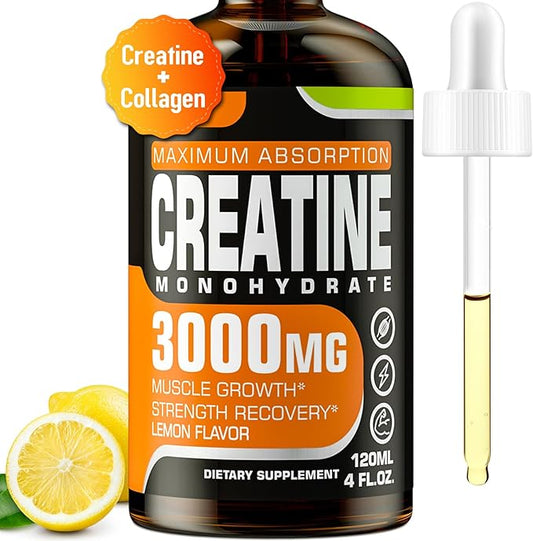 Creatine Monohydrate 3000mg, Liquid Creatine for Muscle Mass, Strength, Glute, Booty & Endurance - Creatine for Women and Men with Hydrolyzed Collagen & Trehalose - 120ml Creatine HCl (Lemon Flavor)