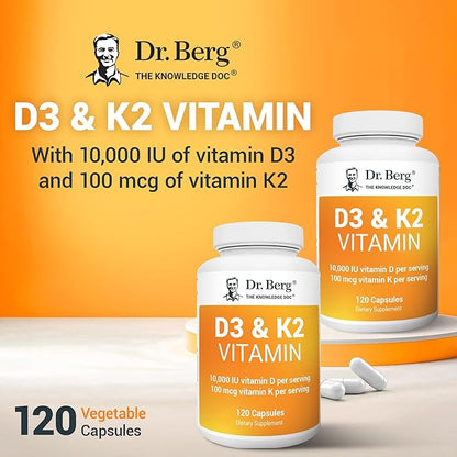 Dr. Berg Vitamin D3 K2 w/MCT Powder - Includes 10,000 IU of Vitamin D3, 100 mcg MK7 Vitamin K2, Purified Bile Salts, Zinc & Magnesium for Ultimate Absorption - K2 D3 Vitamin Supplement - 120 Capsule