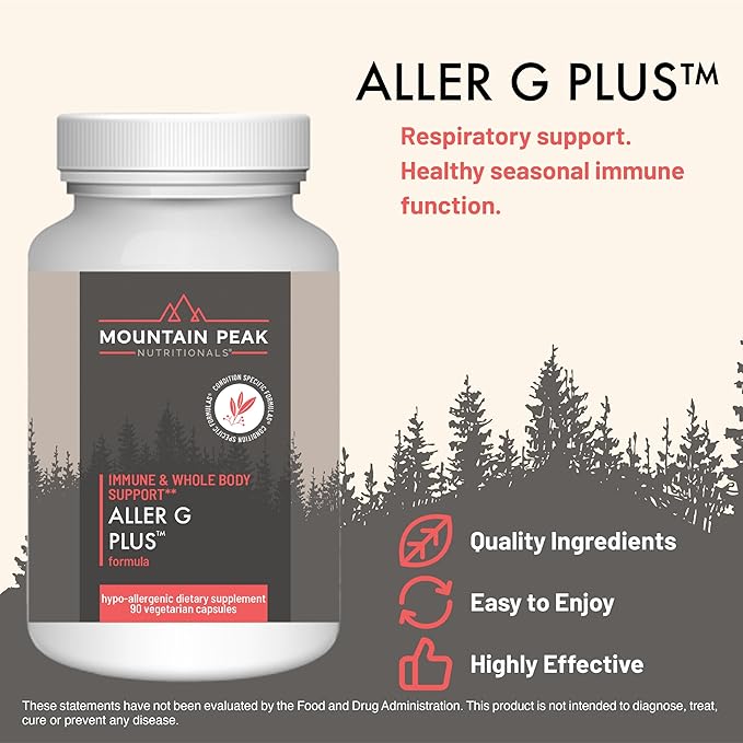 Mountain Peak Nutritionals Aller G Plus Formula - Daily Respiratory Support Supplement - Promotes Healthy Seasonal Immune Function - Hypoallergenic Dietary Supplement (90 Vegetarian Capsules)
