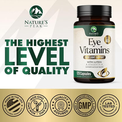 Eye Vitamin & Mineral Supplement, Contains Zinc, Vitamins C, E, Lutein, & Zeaxanthin, Supports Eye Strain, Vision Health for Adults, Non-GMO, Vegan Eye Vitamins Supplement - 120 Capsules