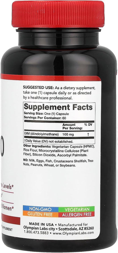 Olympian Labs DIM Supplement 100mg - Daily Capsules - Diindolylmethane for Men and Women, 100 Mg, 60 Count