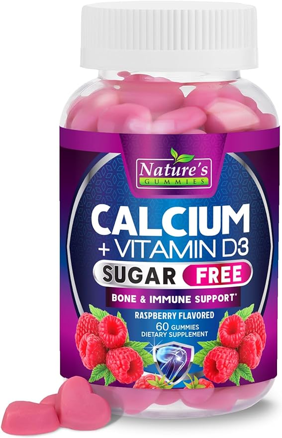 Sugar Free Calcium Gummy Bites Plus 400 IU Vitamin D3, Bone Health & Immune Support, Supports Bone Strength - Chewable Calcium Nutrition Supplement, Non-GMO, Berry Flavor Chews - 60 Gummies