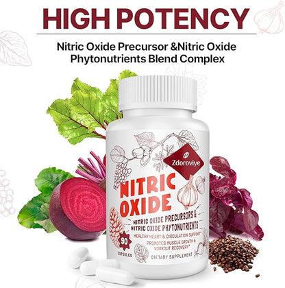 Nitric Oxide Supplement for Men, 2,255mg Per Serving – 13 in 1 Nitric Oxide Precursor & Nitric Oxide Phytonutrients Complex for Heart, Immune - 90 Capsules (1 Pack)