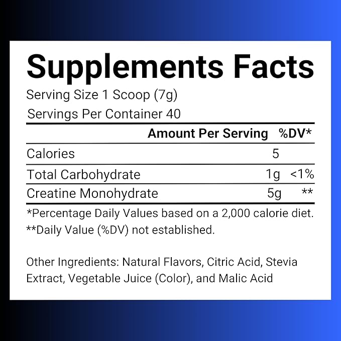Creatine Monohydrate – 5g Creatine Monohydrate Powder – Advanced Creatine for Women and Men – Bulk Supplements Creatine – Delicious Fruit Punch Flavor – 9.8oz (40 Servings, Blue Raspberry)