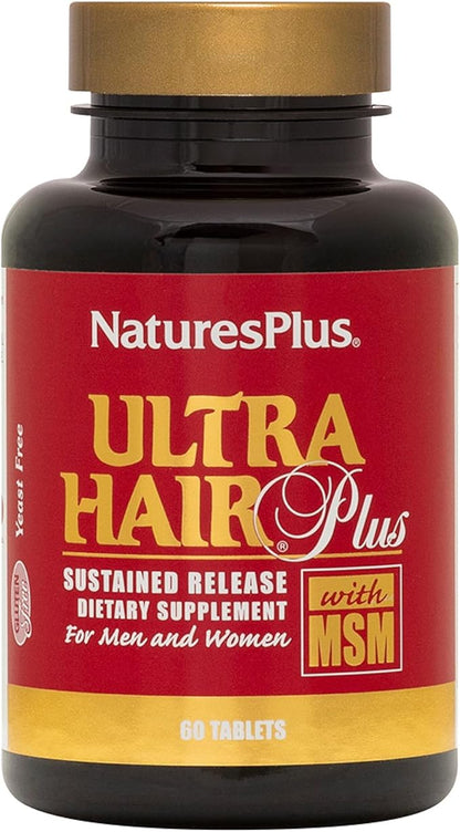 Natures Plus Ultra Hair, Sustained Release - 60 Vegetarian Tablets - Natural Hair Growth Supplement for Men & Women - Longer, Thicker Hair - Gluten-Free - 30 Servings