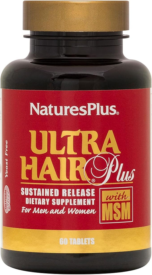 Natures Plus Ultra Hair, Sustained Release - 60 Vegetarian Tablets - Natural Hair Growth Supplement for Men & Women - Longer, Thicker Hair - Gluten-Free - 30 Servings