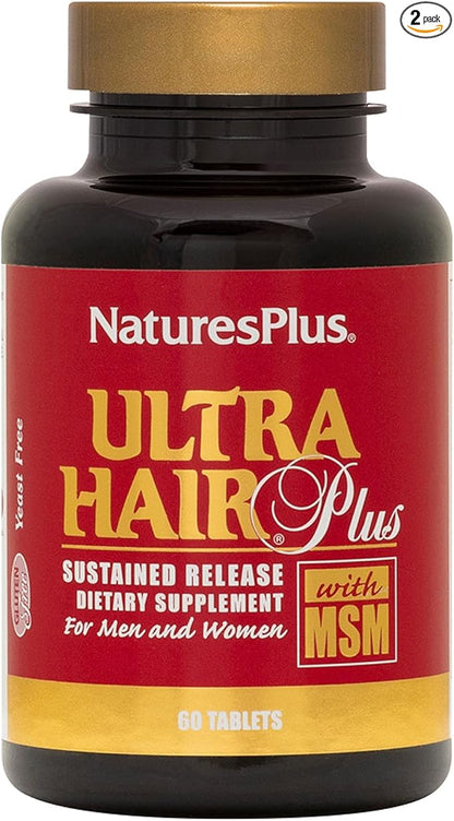 NaturesPlus Ultra Hair Plus - 60 Tablets, Pack of 2 - Sustained Release Formula for Men & Women - Gluten Free - 60 Total Servings