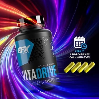 EFX Sports Vita Drive | Multivitamin Formulated for Athletes | Complex of Vitamins, Minerals, Micronutrients, & Antioxidants | 30 Servings, 120 Capsules
