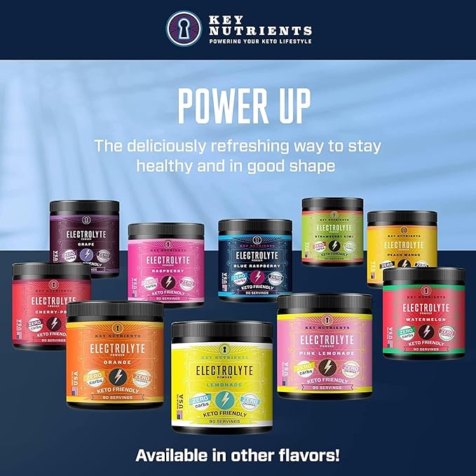 KEY NUTRIENTS Multivitamin Electrolytes Powder No Sugar - Sweet Blue Raspberry Electrolyte Powder - Endurance & Energy Supplement - Hydration Powder - No Calories - 90 Servings - Made in USA