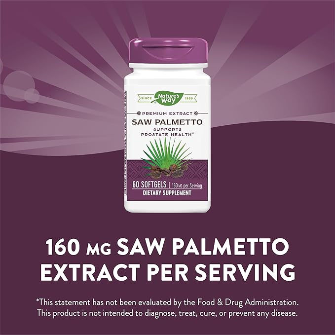 Nature's Way Premium Extract Saw Palmetto - 160 mg Saw Palmetto extract per Serving – Supports Prostate Health* - Prostate Health for Men* - Gluten Free - 60 Softgels