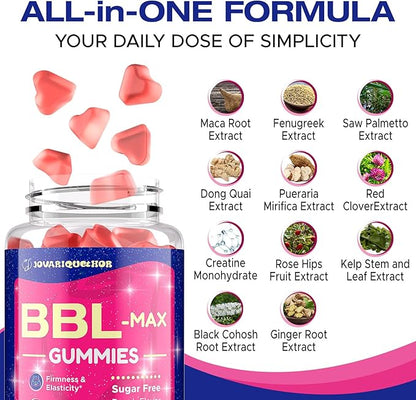 Booty Gummies for Butt Growth and HIPS - BBL Gummies for Bigger Butt - Bum Gummies with Multivitamins and Herbal Extracts for Natural Curves - Peach Flavor - 120 Gummies