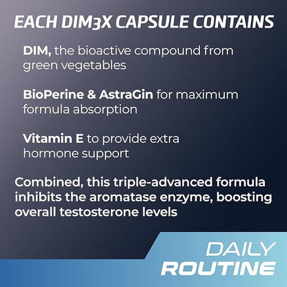 DIM 3X 200mg Supplement | Dim Estrogen Blocker for Men & Aromatase Inhibitor | Men’s Hormone Balance & Fitness Booster Supplement | 90 Capsules