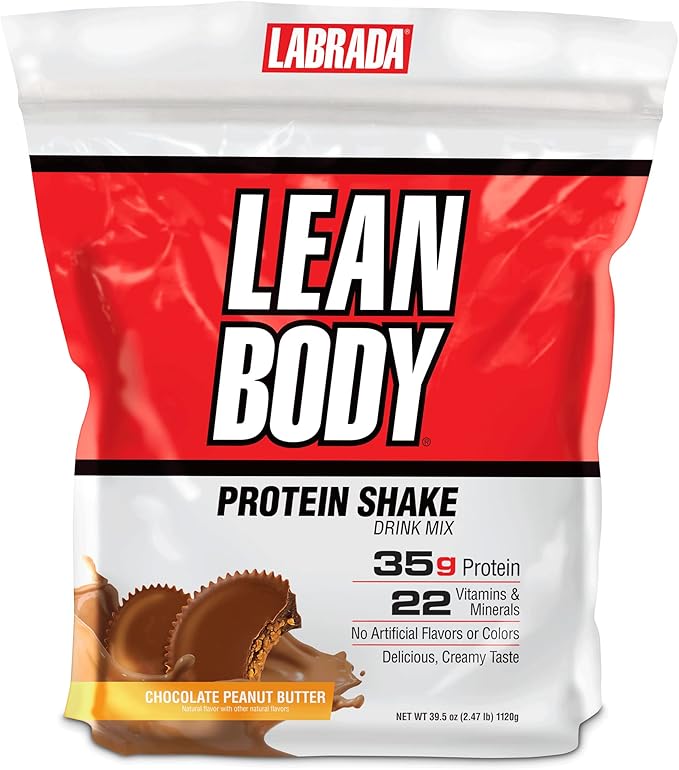 LABRADA Nutrition – Lean Body High Protein Meal Replacement Shake, Whey Protein Powder for Weight Loss and Muscle Growth, Chocolate Peanut Butter, 2.47LB Tub Packaging May Vary