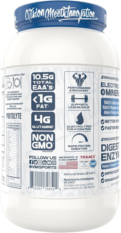 VMI Sports Protolyte 100% Whey Protein Isolate | + Electrolytes & Enzymes | Zero Sugar – Keto Friendly - Lactose Free | 21-25g Protein for Muscle Growth – Recovery – Hydration