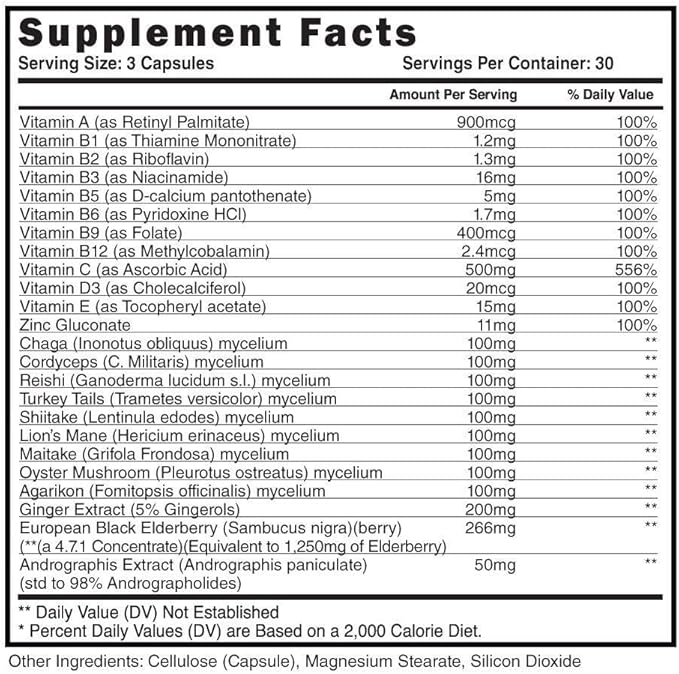 Steel Supplements Immune-AF | Mushroom and Essential Vitamin Blend w/Chaga, Cordyceps, Reishi, Zinc, Ginger, Black Elderberry | Immunity Support, Nootropic, Multivitamin