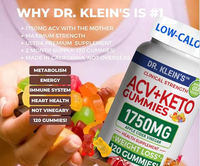 Keto ACV Gummies - Low-Calorie, Clinical Strength 1750mg, Apple Cider Vinegar Gummies with The Mother - Supports Advanced Weight Loss, Digestion, Cleansing - (120 Count)