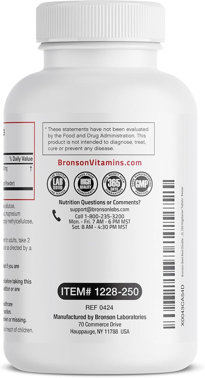 Bronson Beet Root Double Strength 4000mg Equivalent (from 1000 mg of 4:1 Extract), Non-GMO, 250 Vegetarian Tablets