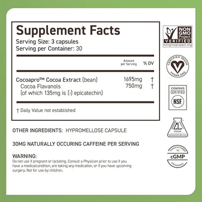 CocoaVia Memory+ Brain Supplement, Clinically Proven Memory and Brain Booster, Plant Based Supplement, Sugar Free, Gluten Free, Vegan, 750 mg Cocoa Flavanols Capsules, 30 Day Supply