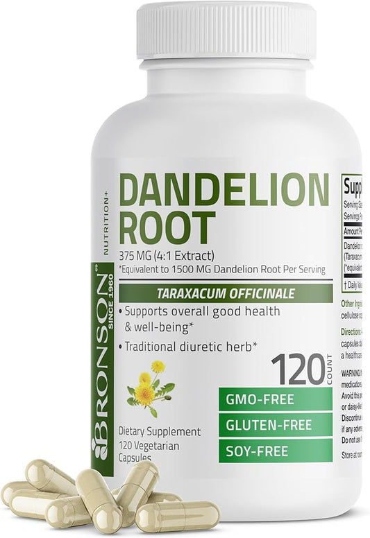 Bronson Dandelion Root High Potency Supplement, Supports Overall Good Health & Well-Being, Traditional Diuretic Herb - Non-GMO, 120 Vegetarian Capsules