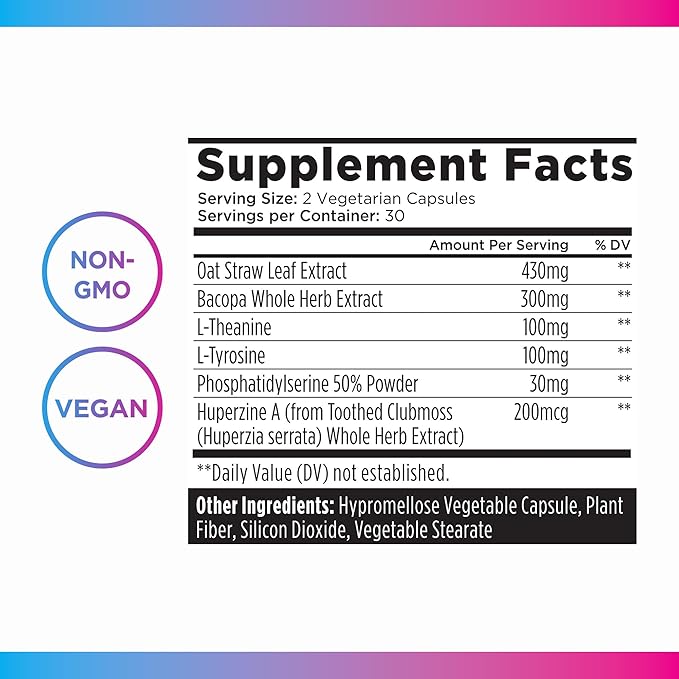 Livingood Daily Brain Supplements for Memory & Focus (60 Capsules) - Nootropic Pills for Adults Support Cognitive & Overall Brain Health - Non-GMO & Vegan Supplement for Women & Men