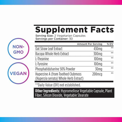 Livingood Daily Brain Supplements for Memory & Focus (60 Capsules) - Nootropic Pills for Adults Support Cognitive & Overall Brain Health - Non-GMO & Vegan Supplement for Women & Men