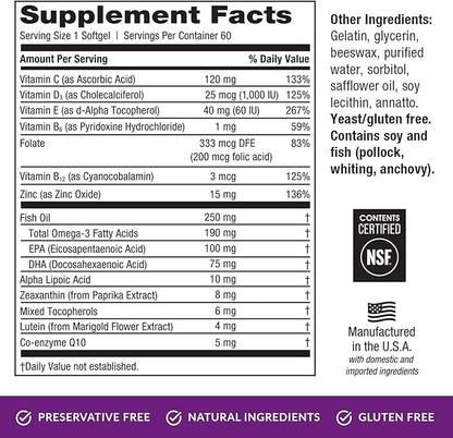 EyePromise Restore Supplement - 60 Softgel Capsules Containing Lutein, Vitamin C, Vitamin D, Vitamin E, Omega-3 Fish Oil, and Zeaxanthin - A Patented Complete Eye Health Formula