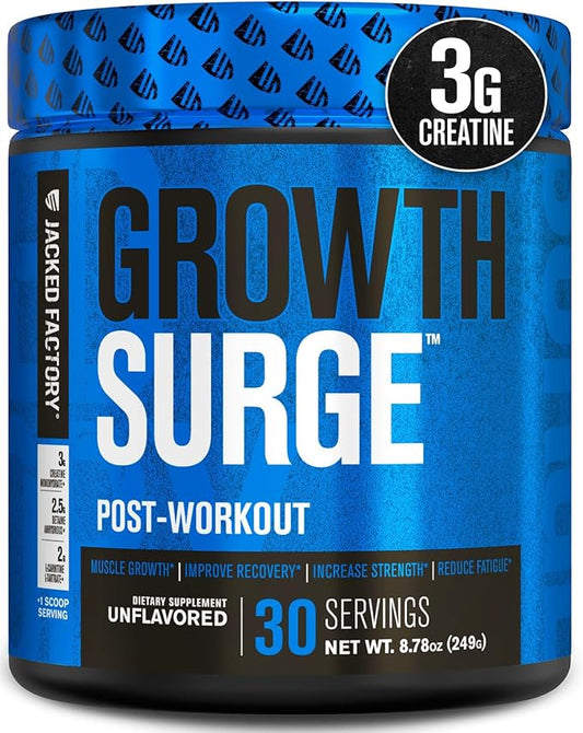 Jacked Factory Nutritional Supplement Growth Surge Creatine Post Workout Powder w/L-Carnitine, Daily Muscle Builder & Recovery with Betaine, L-Carnitine L-Tartrate, Unflavored, 10.68 Ounce
