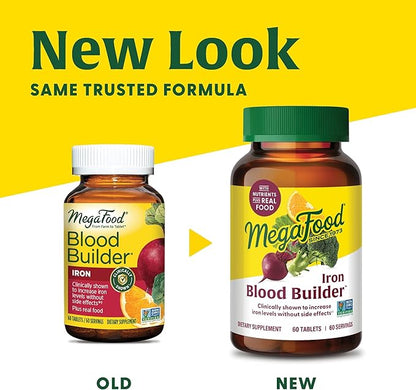 MegaFood Blood Builder - Iron Supplement Clinically Shown to Increase Iron Levels Without Side Effects - Iron Supplement for Women with Vitamin C, Vitamin B12 and Folic Acid - Vegan - 30 Tabs