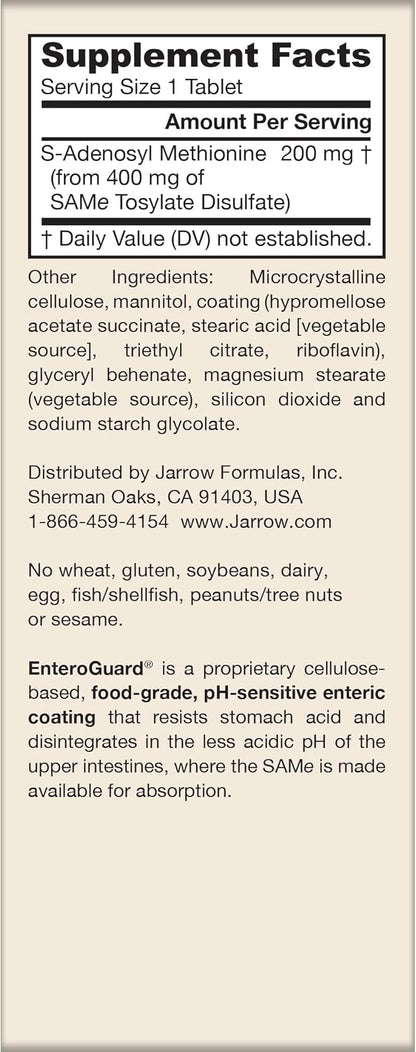 Jarrow Formulas SAMe 200 mg, Supports Joint Health, Liver Function, Brain Metabolism, 20 Tablets, Up To A 20 Day Supply