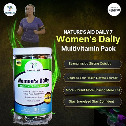 Nature's Aid Holistic Wellness Women's 7 Daily Multivitamin Pack, 30 Packets, Vitamin & Mineral Complex with Food-Based Blend, Essential Fatty Acids, Herbal Extracts