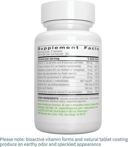 Super B-Complex – Methylated B Vitamins, MTHFR Supplement with Methylfolate & B12 Methylcobalamin, Sustained Release, Clean Label, Vegan, Lab Verified, 60 Small Tablets by Igennus