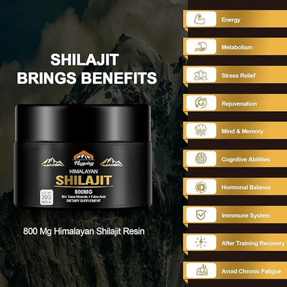 Shilajit Pure Himalayan Organic Resin - 800mg Maximum Potency Natural Organic Shilajit Resin with 85+ Trace Minerals & Fulvic Acid for Energy, Immune Support, Men & Women, 30 Grams