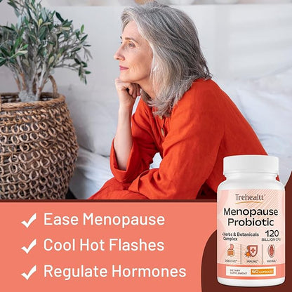 Menopause supplements for women, 120 Billion CFU Probiotic, 13-in-1 Herbs & Botanicals Complex, for Hormone Menopause, Hot Flashes, Night Sweats, Mood Swings, Sleep Disturbances, Vegan, 60 Capsules