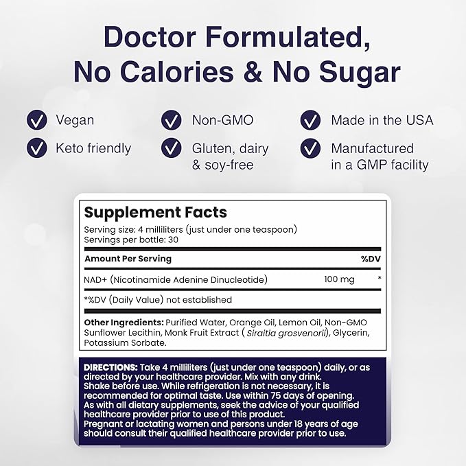 Liposomal NAD+ - Ultra High Absorption Liquid NAD+ Supplement - NMN or Nicotinamide Riboside Alternative - Supports Cellular Longevity, Healthy Aging, Energy Metabolism and Vitality