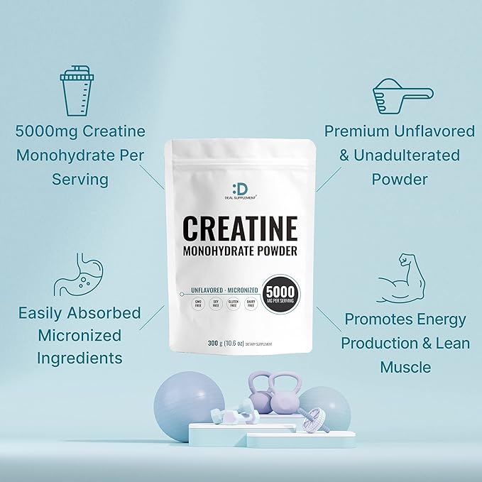Micronized Creatine Monohydrate Powder 60 Servings - 5000mg(5g) Per Serving | Unflavored Creatine for Men & Women | Improve Performance & PreWorkout Recovery | Vegan, Keto | Non-GMO, No Filler