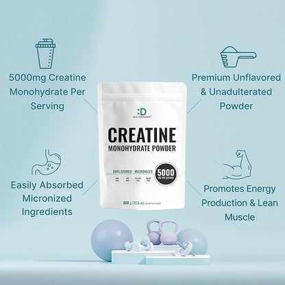 Micronized Creatine Monohydrate Powder 60 Servings - 5000mg(5g) Per Serving | Unflavored Creatine for Men & Women | Improve Performance & PreWorkout Recovery | Vegan, Keto | Non-GMO, No Filler