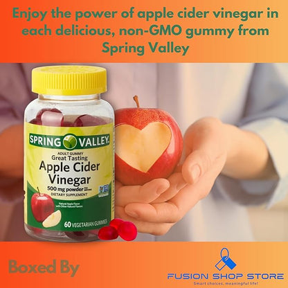 Spring Valley Apple Cider Vinegar Gummies- 500 mg 60 Ct (Pack 1), Boxed by Fusion Shop Store