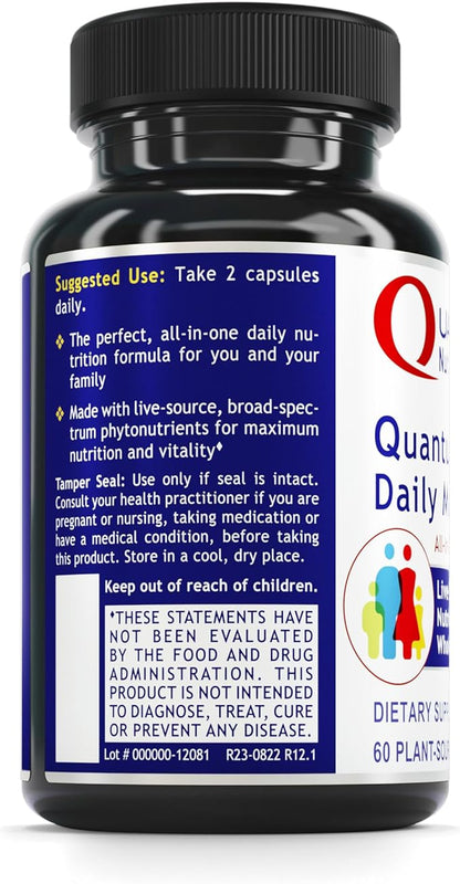 Quantum Nutrition Labs Daily Multivitamin - Multivitamin for Men and Women, Daily Nutrition Supplements with Calcium for Adults, Made with Cordyceps and Green Tea - 60 Vegetarian Capsules