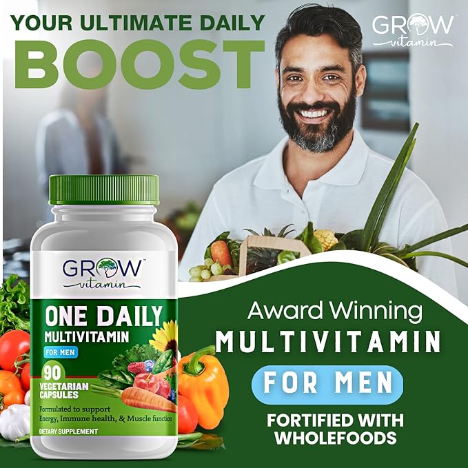 One Daily Multivitamin for Men - with Vitamins & Minerals + Organic Whole Foods, Supplement to Boost Energy, General Health - Non-GMO - 90 Capsules | 3 Month Supply
