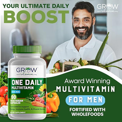 One Daily Multivitamin for Men - with Vitamins & Minerals + Organic Whole Foods, Supplement to Boost Energy, General Health - Non-GMO - 90 Capsules | 3 Month Supply