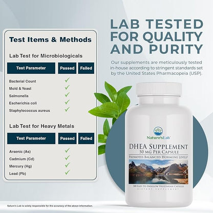 Nature's Lab DHEA 50mg Supplement - Promotes Balanced Hormone Levels, Healthy Energy and Increased Mental Clarity* - 300 Capsules (10 Month Supply)