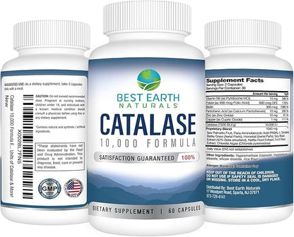 Best Earth Naturals Catalase Formula Starter Kit with 60 Capsules of Catalase 10,000 Supplement, Catalase Shampoo 8 Oz. and Catalase Conditioner 8 Oz.