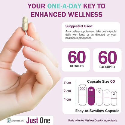 Just One Daily Methylated Multivitamin with Methyl B12, Quatrefolic Methylfolate, Pure MTHFR Supplement for Men and Women Without Iron, 2 Bottles (60 Vegan Capsules), USA-Made