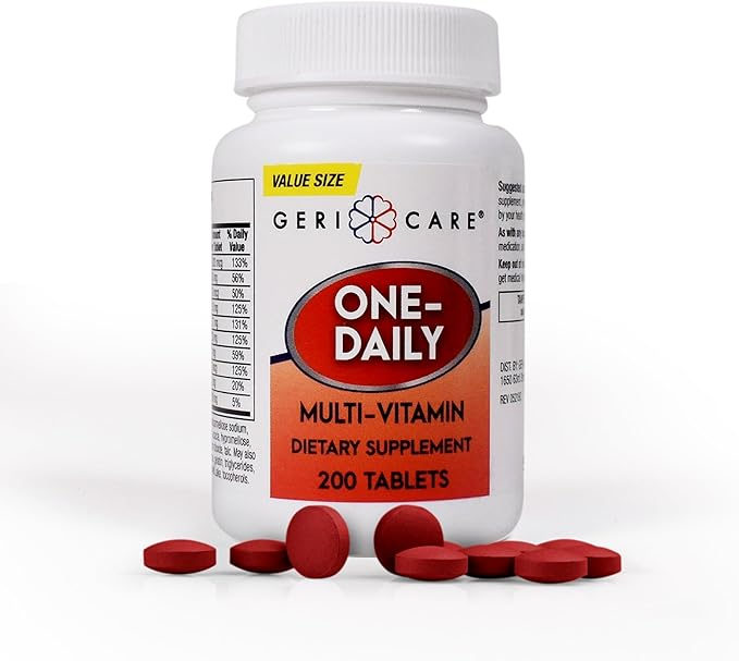 One-Daily Multi-Vitamin Tablet, 200 Count by GeriCare| Adult Multivitamin Supplement for Men & Women | Easy-to-Take Dietary Supplement with Vitamins A, C, D3, B, Calcium| Vitamin & Mineral Complex