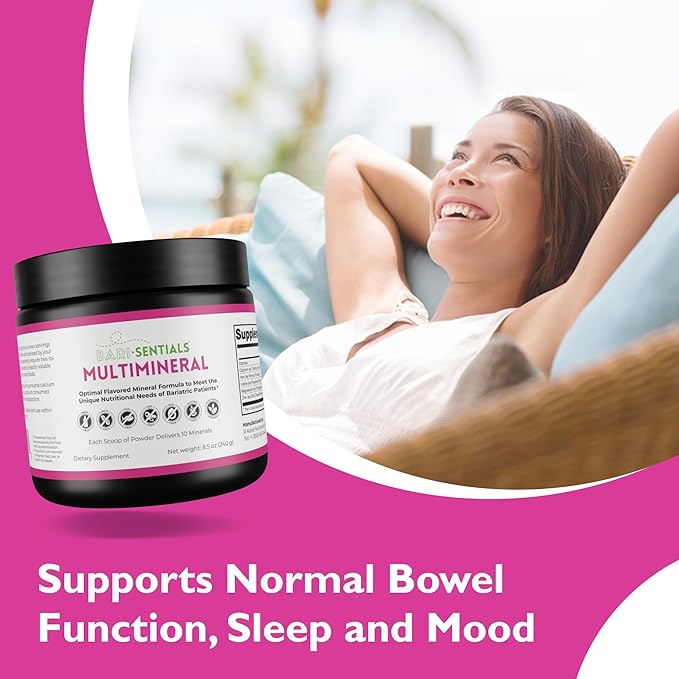 Barisentials Bariatric Multimineral Supplement- Post-Bariatric Surgery Support for Gastric Bypass, Sleeve Gastrectomy - Easy-to-Dissolve Mineral Powder- 240g