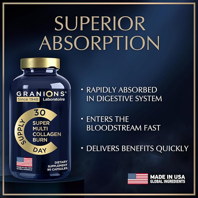 Thermogenic Hydrolyzed Collagen Burn - Hyaluronic Acid, Vitamin C, Multi Collagen Complex - Cellulite Defense and Dermal Repair Multi Collagen Peptides Capsules for Women and Men - 90 Collagen Pills