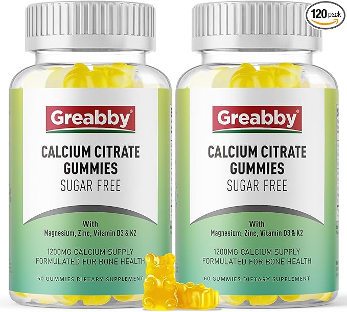 Calcium Citrate Gummies 1200 mg for Kids & Adults, Sugar Free, with Vitamin D3, K2, Magnesium, Zinc, Bone Support for Women & Elders, Natural Pineapple Flavor, 120 Gummies