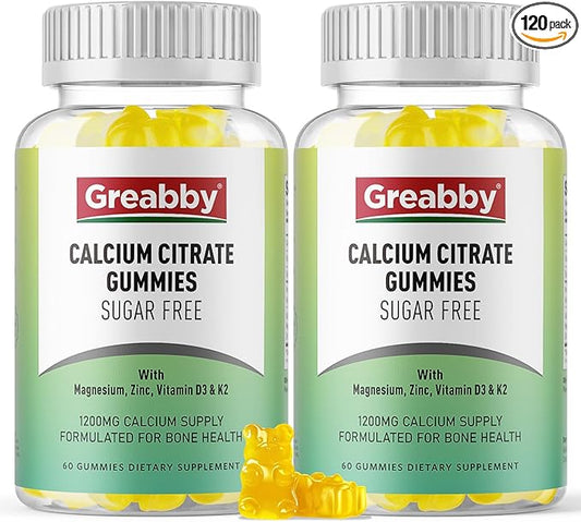 Calcium Citrate Gummies 1200 mg for Kids & Adults, Sugar Free, with Vitamin D3, K2, Magnesium, Zinc, Bone Support for Women & Elders, Natural Pineapple Flavor, 120 Gummies